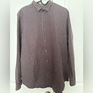 Zara Basic Slim Fit Button Up Shirt | Men’s Large | Gingham Burgundy Grey Cotton